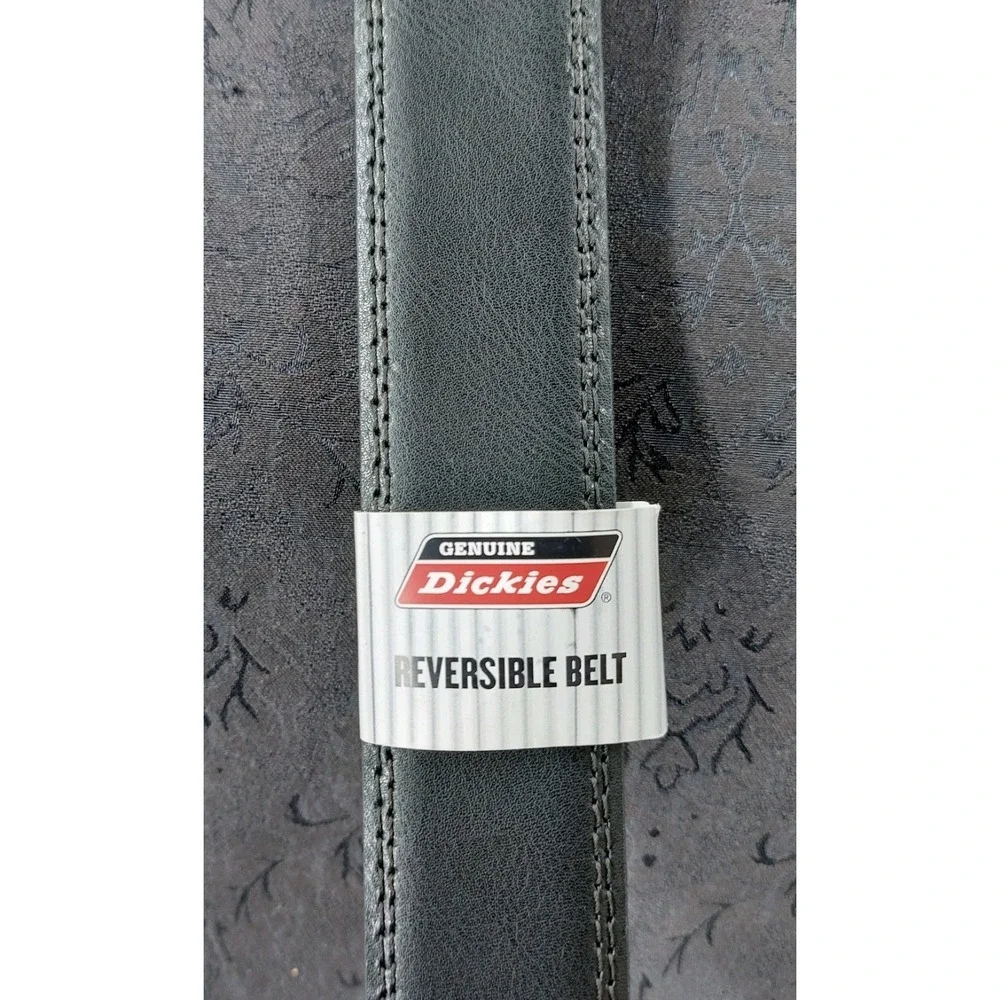 New Dickies Belt Black Brown Reversible Leather Mens 38 Gunmetal Buckle‎ New